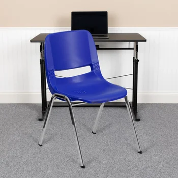 Серия мебели 880 фунтов. Вместительный темно-синий эргономичный стул в виде ракушки с хромированной рамой и высотой сиденья 18 дюймов