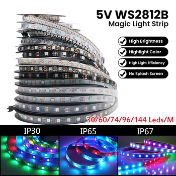 DC5V WS2812B Индивидуально Адресуемая светодиодная лента 5050 RGB WS2812 Smart Pixels Magic Light Черный Белый PCB Водонепроницаемый IP30/65/67
