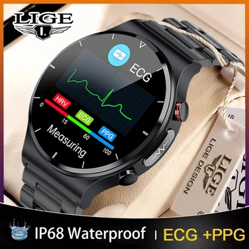 Смарт-часы LIGE ECG + PPG, Мужские Часы для измерения температуры, артериального давления, Беспроводное зарядное устройство, Фитнес-трекер, Водонепроницаемые Умные Часы