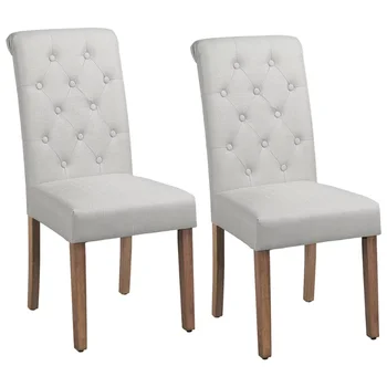 Обеденный стул Parson с хохлатой обивкой и высокой спинкой Alden Design, Комплект из 2 предметов, Обеденный стул для столовой с белыми креслами