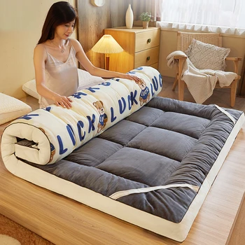 Зимний фланелевый теплый матрас с двусторонней обивкой, домашний губчатый матрас, подушка, одноместный двухместный плюс бархатное одеяло, милые коврики