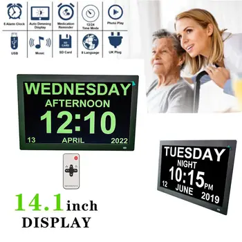 14,1-Дюймовые электронные часы, умная фоторамка 1366 x 768, цифровая рамка для фотографий, будильник для пожилых людей