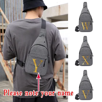 Многофункциональная мужская нагрудная сумка с индивидуальным названием, сумка через плечо с буквенным принтом, Противоугонная дорожная сумка, Мужская нагрудная сумка для зарядки через USB