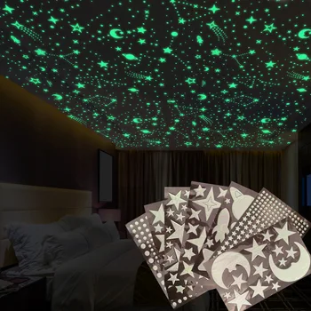 3D Пузырьковые звезды в горошек, светящиеся наклейки на стену, сделай сам, Спальня, Детская комната, Наклейка, Светящиеся в темноте, флуоресцентные украшения для дома, милые наклейки