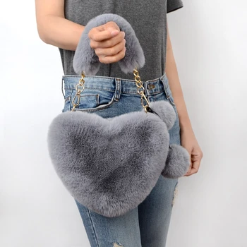 Модная женская меховая сумка на одно плечо, зимняя сумка с имитацией кроличьей шерсти в форме сердца, однотонная меховая сумка через плечо