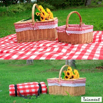 Плетеная корзина для пикника, кемпинга, хранения хлеба, фруктов, еды, завтрака, цветочной витрины, кухонного органайзера, домашнего декора