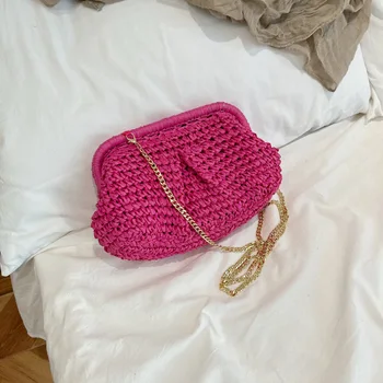 Соломенная женская сумка Xiaohongshu с особым дизайном, Плетеная цепочка через плечо, Популярная ручная сумка для ужина