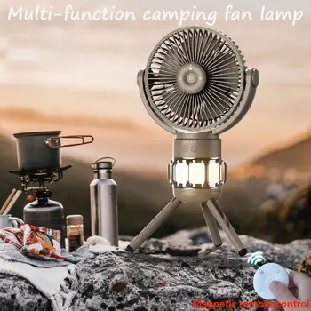 Новый Портативный Кемпинговый вентилятор-фонарь, перезаряжаемый, 10000 мАч, подвесной светильник для палатки, со штативом, качающейся головкой,, Магнитный пульт дистанционного управления