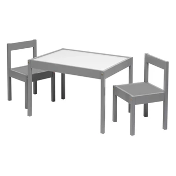 Набор столов и стульев для занятий с сухим стиранием и деревом из 3 предметов, серый, 25 