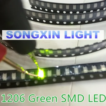 100ШТ SMD 1206 Зеленый светодиод 1206 SMD LED Зеленый супер яркий 1206 светодиодов 560-575nm 70-200mcd 3.2* 1.6 мм