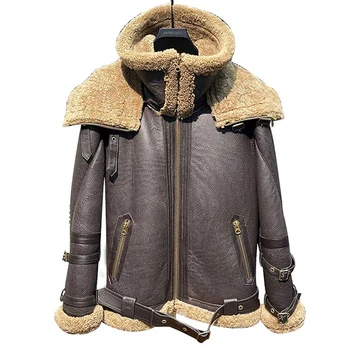 Оригинальное мужское пальто из натуральной кожи с овечьим мехом, зимняя мотоциклетная мужская куртка 6XL, шерстяное пальто с подкладкой из овечьего меха, Русский