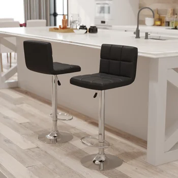 Современный квадратный Барный стул из искусственной кожи, поворотный, регулируемый, набор из 2 предметов, Барный стул для кухонной стойки