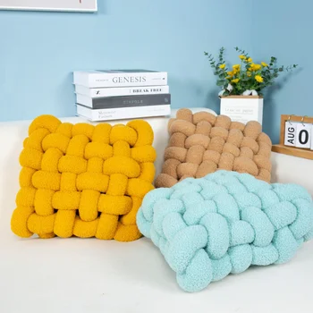 Скандинавская простая подушка с ягненком, квадратная плетеная подушка для стула, подушки для дивана, плюшевые подушки для декора дома