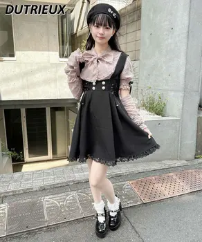 Женская Повседневная блузка в стиле японской Лолиты, Съемная Кружевная рубашка с большим бантом и коротким рукавом