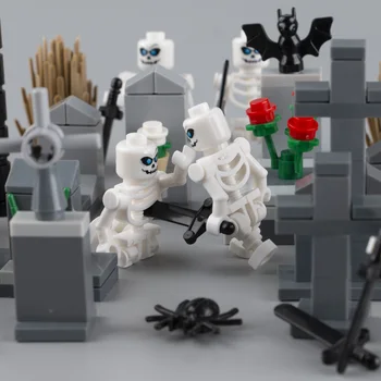 MOC Строительные блоки с мелкими частицами, Аксессуары, Надгробная плита в форме Черепа, Белые игрушки для детей на Хэллоуин