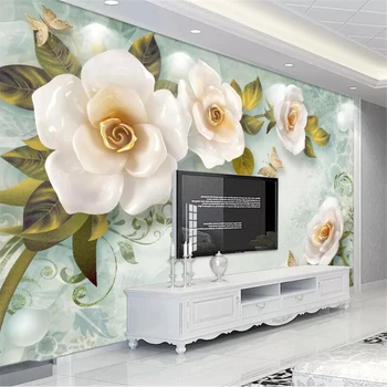 Пользовательские обои 3D фреска с тиснением розы Европейские ретро обои для гостиной 5d декоративная живопись 8D Отель papel de pared обои