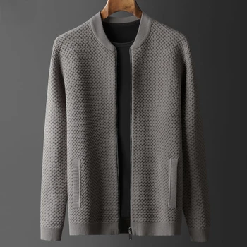 Модный мужской однотонный вязаный свитер, пальто, Кардиган со свободным карманом и длинным рукавом, Зимняя одежда, Теплые свитера, Мужская одежда H41
