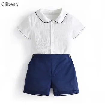 Комплект Испанской одежды для маленьких мальчиков, летний костюм для малышей, Хлопковая белая рубашка и шорты, Наряды для мальчиков на День рождения Ид Баптистов