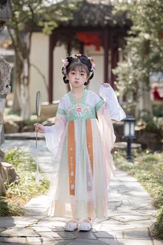 Китайский Hanfu/Весенне-летний костюм для девочек, Детский Костюм Феи с цветочной вышивкой, костюм для Косплея, платье для танцев