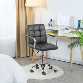 SMILE MART Современный Регулируемый Офисный стул из искусственной кожи с колесиками, серый