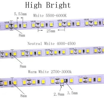 12 В 24 В 5 м рулон 2835 120 светодиодов/метр 4000 К нейтральный натуральный Теплый белый светодиодные гибкие ленты Гибкая светодиодная лента Освещения DC12V