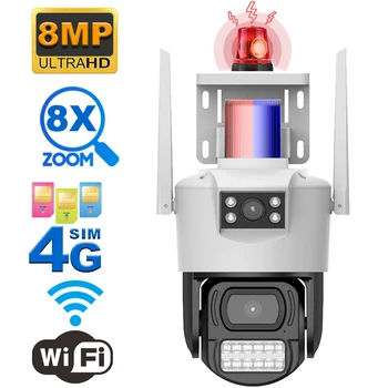 Камера 8MP Wifi 4G Sim-карта Камера видеонаблюдения Монитор видеонаблюдения 4K HD С двумя объективами AI Обнаружение человека Беспроводные IP-камеры безопасности