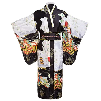 Японская Традиционная Юката для Юной Леди С Атласным Кимоно-халатом, Винтажное платье для выступлений, Платье с принтом Onesize