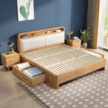 Кровать из массива дерева, 1,5 м, шпон, комната для аренды квартиры, простая детская кровать
