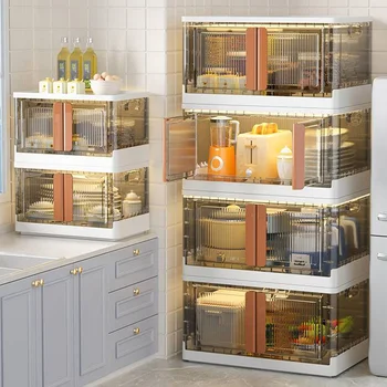 Современные пластиковые кухонные шкафы Домашняя гостиная Шкаф для хранения закусок и игрушек Коробка Многослойные Откидные Шкафы для спальни Мебель для дома