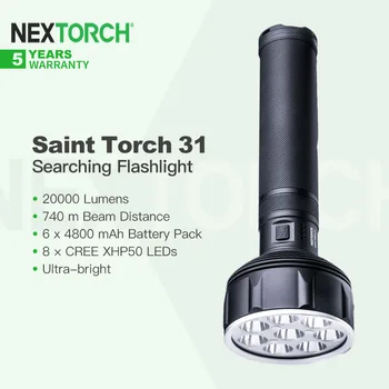 Nextorch Saint Torch31 Сверхяркий 20 000 ЛМ перезаряжаемый поисковый фонарик, дальний свет 740 м с аккумулятором 6x21700 для кемпинга