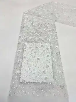 Белая роскошная африканская 3D кружевная ткань из бисера 2023, высококачественные 3D цветы, нигерийский тюль с блестками, 3D тканевый материал для свадьбы