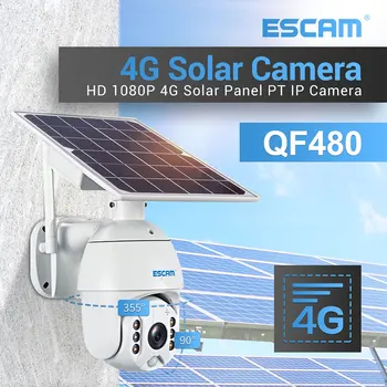 ESCAM QF480 1080P Облачное Хранилище PTZ 4G Батарея PIR Сигнализация IP Камера С Солнечной Панелью Ночного Видения IP66 Водонепроницаемый Двухсторонний Аудио