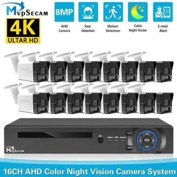 4K 16CH AHD DVR, система видеонаблюдения, 8-мегапиксельная HD-камера IP66, Водонепроницаемый Полноцветный комплект камер видеонаблюдения ночного видения