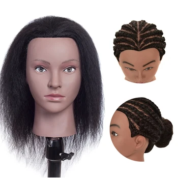 Профессиональная головка для укладки Волос, афро-манекен, голова с подставкой для парикмахеров, Тренировка парикмахера по плетению кос, кукла с настоящими волосами