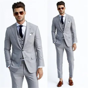 2022 Красивые светло-серые свадебные костюмы Смокинги Блейзеры для мужчин серый terno masculino Модный мужской костюм Slim fit мужские Костюмы