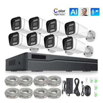 4CH 8CH 16CH Полноцветная Камера Ночного Видения POE CCTV IP Security Survilliance Комплект с Аудио-Видеорегистратором на жестком диске