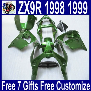 7 Подарков обтекатели для Kawasaki zx9r обтекатели 1998 1999 ABS пластиковый комплект обтекателей Ninja 98 99 ZX-9R темно-зеленый плоский черный