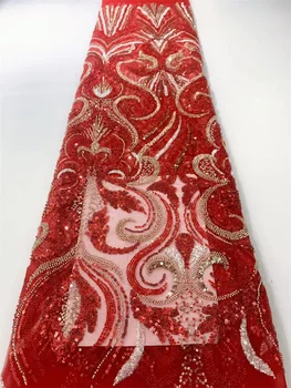 Африканская Кружевная ткань с 3D бисером 2023, Высококачественные французские блестки, Тюлевая сетка, Кружевная ткань для пошива свадебного платья в нигерийском стиле