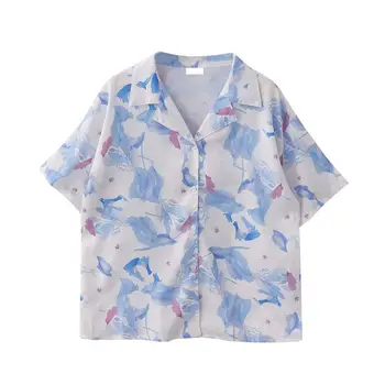Рубашка с масляной росписью с короткими рукавами в корейском стиле Ins на пуговицах Простая шифоновая рубашка с цветочным рисунком Унисекс 2023