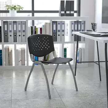 Универсальная мебель серии HERCULES весом 880 фунтов Вместительный черный пластиковый стул с каркасом из титана серого цвета с порошковым покрытием