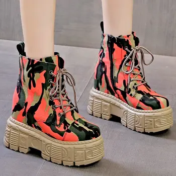 Панк Гот мода холст кроссовки платформа Клин ботильоны высокие каблуки на шнуровке лианы Oxfods