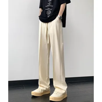 Летние Тонкие повседневные брюки, мужская мода, 3 цвета, негабаритные широкие брюки, мужская уличная одежда, Корейские свободные брюки из ледяного шелка, мужские брюки