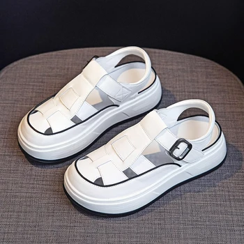 Римские открытые сандалии, Женская Летняя новинка 2023, Женская обувь с толстым дном, Повседневная белая обувь, сандалии