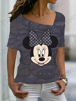 Женская модная футболка Disney, Женские футболки с длинным рукавом, Топ, Летняя одежда для женщин, Эстетичные футболки с коротким рукавом, Микки Маус