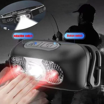 Портативный мини светодиодный налобный фонарь с USB-аккумулятором, датчик движения тела, фара для кемпинга на открытом воздухе, фонарь для рыбалки, мощный фонарь, налобные фонари
