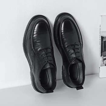 Мужские модельные туфли в деловом стиле из Искусственной Кожи на толстой подошве со шнуровкой, Простой Стиль, Круглый Носок, Однотонная Повседневная Удобная Обувь Для Жениха, Обувь для Дебби