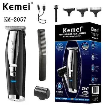 Электрический Триммер для бороды 2 в 1, перезаряжаемый через USB, Kemei KM-2057, Триммер для волос в носу, ушах, Бритва, машинка для стрижки волос