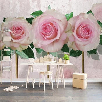 Пользовательские Фотообои 3D Розовые розы Столовая Гостиная Спальня Прикроватный фон Домашний декор Настенная бумага из Папье-маше