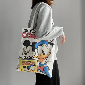 Сумка-тоут с Микки Маусом для женщин, холщовые сумки с рисунком Диснея, Harajuku, Большая вместительная сумка для покупок, сумка на плечо для девочек