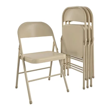 Мебель для дома, Обеденный стул, Стальной складной стул с опорами (4 упаковки), бежевый